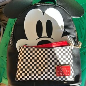 Bioworld Disney Mickey Mouse Black White Backpack with Red Accent